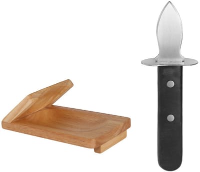 Oestermes - Set van 2 - Oesterbreekmes - Oestertang - RVS+hout - Oestermes met houten standaard - Oesters doppenset - Zeevruchtengereedschap - Gemakkelijk te gebruiken en schoon te maken - 16.5cm×5.4cm