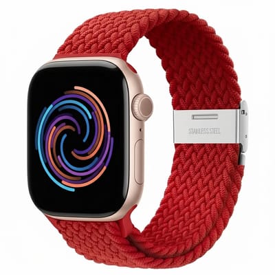 Rood nylon horlogebandje geschikt voor Apple Watch dames en heren 38 mm / 40 mm / 41 mm / 42 mm (serie 10 / 11), elastisch smartwatch bandje zonder gesp, gevlochten stretch vervangend horloge bandje