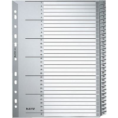 Leitz 1281 Register Din A4 Bovenbreedte 1-31 Polypropyleen Grijs 31 Tabbladen 12810000