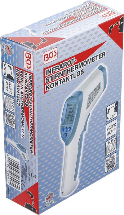 BGS Voorhoofd-koortsthermometer contactloos, infrarood voor meting van personen + voorwerpen 0 - 100°