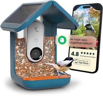 SP® Vogelvoederhuisje - Capaciteit 0.9L - Voederhuisje voor Vogels - Vogelhuisje met Camera - Blauwgroen - 21 cm x 21cm x 26cm