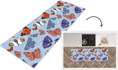 Keukenloper - Loper keuken - Meisjes - Vlinder - Oranje - Patronen - 150x50 cm - Keukenloper vinyl