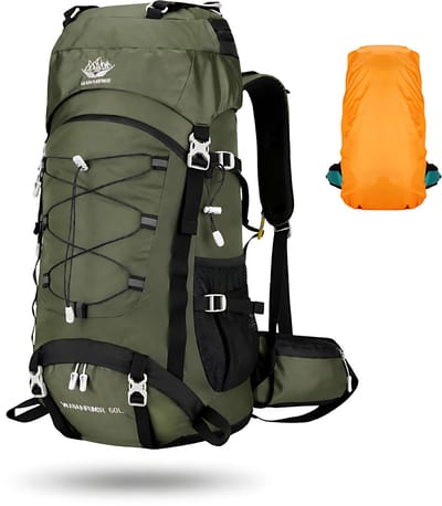 CarryQuest® - 60L Hiking Backpack - Nylon Wandelrugzak met Regenhoes, Mesh Zijvakken, Heupriemvakken, Ondervak, Rugventilatie & 72x34x25 cm - Groen