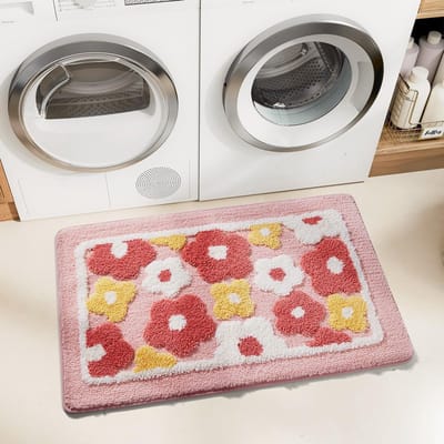 Blumen Badezimmerteppich Zacht en Puik, Gladde Badematte Wasbaar, Microvezel Badteppich met TPR Onderkant, Douche Mat 40 x 60 cm
