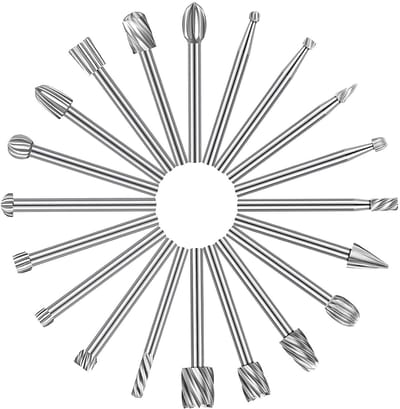 20 Stuks Houtgraveer Frezen Set met 1/8"(3mm) Schacht, HSS Diverse Boren voor DIY Houtbewerking en Graveren, Duurzaam Gereedschap voor Precisiewerk