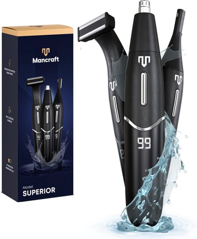 Mancraft 3 in 1 Neustrimmer Superior - Waterdicht - Oplaadbaar - Met Oortrimmer en wenkbrauw trimmer - Met lichaamstrimmer - Neushaartrimmer mannen