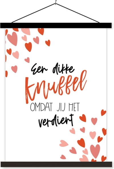 Posterhanger incl. Poster 60x80 cm - Schoolplaat - Get well soon - Quote - Hartjes - Textielposter - Zwarte latten