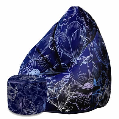 DreamRoots Velvet Zitzak voor Volwassenen – Luxe Beanbag met Voetsteun en Afneembare Hoes – Inclusief Vulling – 80x80x120 cm - Navy Flowers