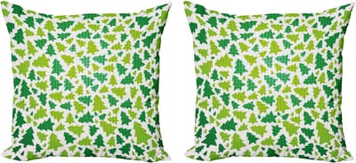 ABAKUHAUS Kerstkussenhoez set van 2, silhouetten van dennenbom 40x40 cm, appelgro varen groen