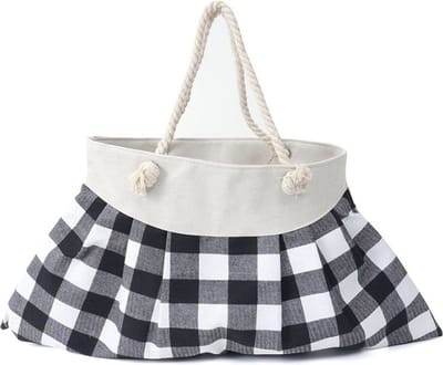 Strandtas - Zwart/Wit- Geruit - Geblokt - Checkered - Ritssluiting - 65x40cm