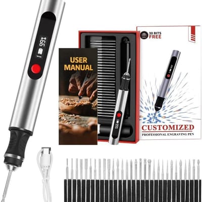 longziming -Graveerpen – Graveermachine – Elektrische Graveerpen – Oplaadbaar met USB-C – DIY – Inclusief 30 Bits – Stil & Precisie Graveren voor Hout, Metaal, Glas en Meer