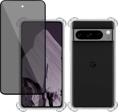 Hoesje geschikt voor Google Pixel 8 Pro + Privé Screenprotector – Privacy Tempered Glass - Case Transparant
