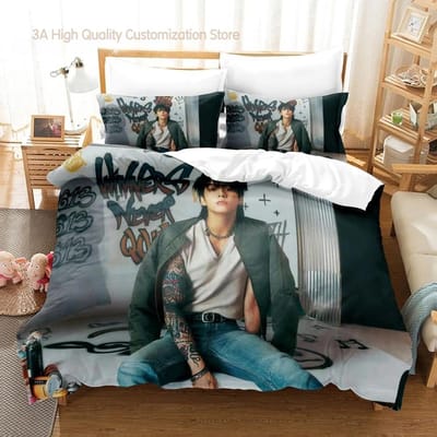 Jeon Jung Kook Album Beddengoed Set Eenpersoons Twijfelaar Volledig Queen King Size Bed Set Volwassen Jongens Slaapkamer Dekbedovertrek Sets Hoeslakenset 2-2 AU Double(180*210cm)3pcs