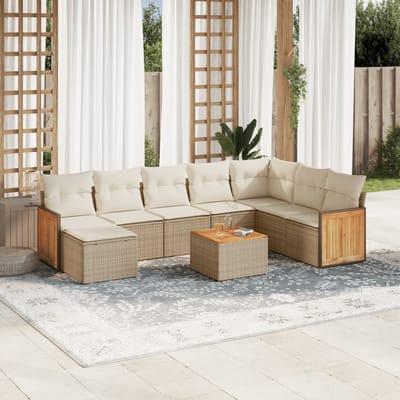 vidaXL - 9-delige - Loungeset - met - kussens - poly - rattan - beige