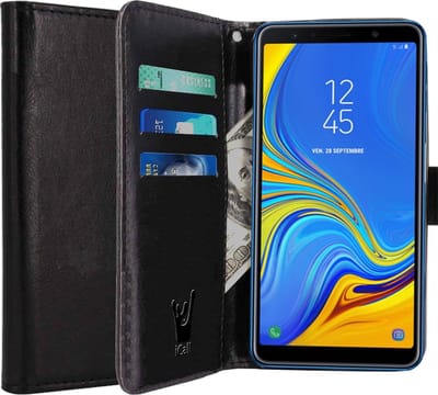 Hoesje geschikt voor Samsung Galaxy A7 2018 - Book Case Kunstleer Wallet Cover Portemonnee Pasjeshouder Hoes Zwart
