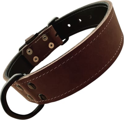 K9World by van der Veeke, Lederen Hondenhalsband - Black Edition Hardware – 4 cm Breed – Dubbel Leer – Handgemaakt – Donker Bruin – Maat 40–50 cm
