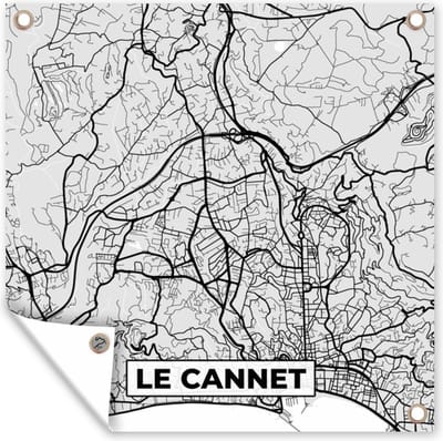 Tuin poster Frankrijk – Plattegrond – Kaart – Le Cannet – Stadskaart - 200x200 cm - Tuindoek