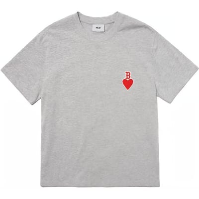T-shirt à manches courtes et col rond brodé du logo cœur des Boston Red Sox de la MLB - Hauts unisexes Gris 3ATSH1023-43MGS XS white