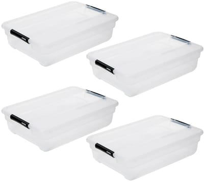 5Five opberg kist met deksel - 4x - Solutions Box - 38 liter - 67 x 48 x 17 cm - kunststof - transparant