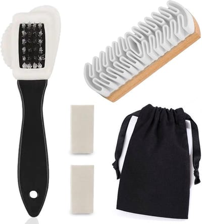 Syllio Suede Borstel Deluxe - Incl. 2 Borstels, 2 Gummen & Opbergzakje - Suede Schoenverzorging - Schoenpoets - Schoenborstel