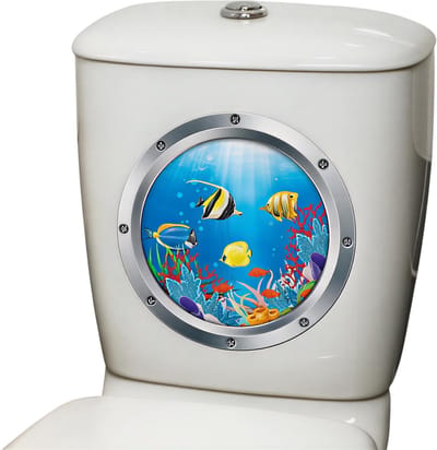 3D Zee Wereld Toilet Stickers – Badkamer & WC Bril Decoratieve Muurstickers, Waterdicht Vinyl, Oceaan Design, Toiletdecoratie & Badkamer Accessoires