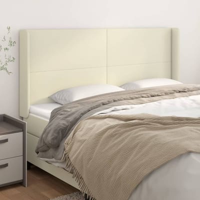 vidaXL Hoofdbord met randen 183x16x118/128 cm kunstleer crèmekleurig