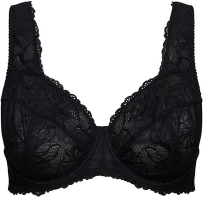 Ulla Popken - Dames - Beugelbeha kant brede schouderbandjes - Zwart - Maat 95B
