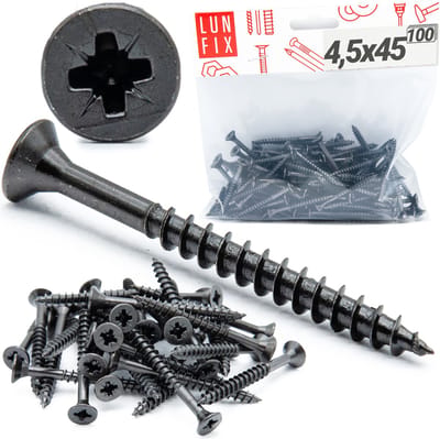 LUN FIX - Schroeven - 4,5x45 mm - 100 stuks - Verzonken zwart verzinkt - Zelfsnijdend kruis sleuf hout metaal droogbouw bevestiging.
