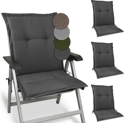 Beautissu HighLux NL – Set van 4 Tuinkussen Lage Rug Kussen 105x50x7cm – Outdoor Zitkussen voor Tuinstoel Antraciet