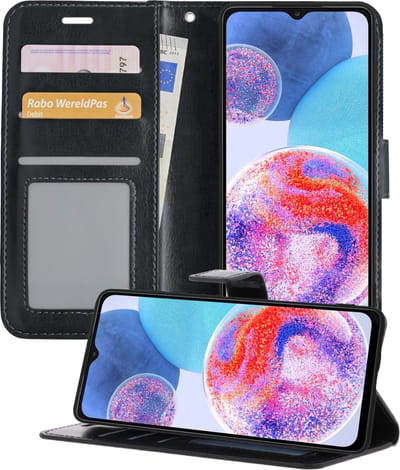 Hoesje - Met Pasjeshouder - Geschikt voor Samsung Galaxy A23 - Luxe Bookcase Portemonee - Flip Case - Kunstleer Book Case - Flipcase - Book Cover - Walletcase - Portemonneehoes - Telefoonhoesjes - Zwart