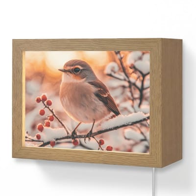 Wandlamp 20x15 cm - Oplaadbaar - Vogel - Tak - Winter - Dieren - Sneeuw - Wandlampen binnen woonkamer - Slaapkamer lamp met kabel - Decoratieve nachtlamp - Vloerlamp snoer