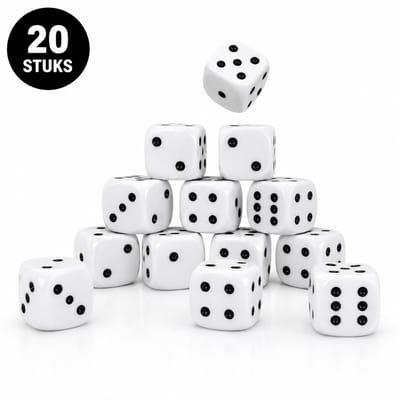 Witte Dobbelstenen Set – 20 Stuks – Dobbelstenen voor Yahtzee, Bordspellen & Gezelschapsspellen – Kunststof Dobbelset Wit – 16 mm