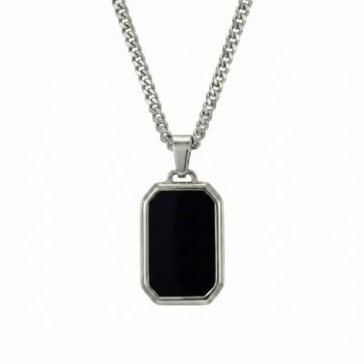 Thomasiny Black Aether Ketting Zilver – Heren Ketting met Zwarte Steen – RVS – Luxe Geschenkverpakking – Minimalistisch Design