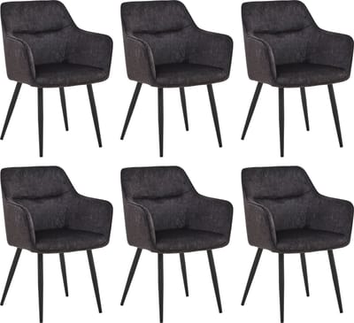 Colenis® - City Eetkamerstoel - Set Van 6 - Antraciet - Adoré Velvet - Design - Industrieel - Stoel - Armleuningen