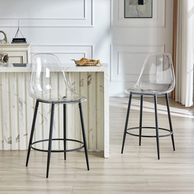 MODFU - Barstoelen Set Van 2 - Transparante Rugleuning - Zwart Metalen Onderstel - Modern - Metaal En Kunststof - Zwart Transparant