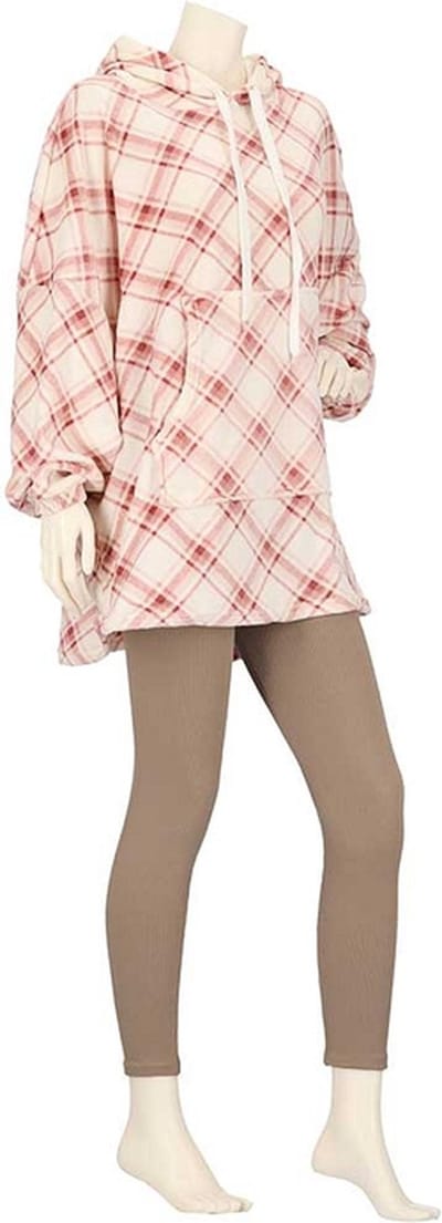 Apollo Huggle Hoodie Dames Ruit - Roze - Fleece - One Size - Hoodie deken