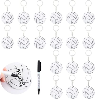 Dailygoods- Sleutelhanger Set 18 Stuks - Volleybal Design - Acryl - Zwarte Marker - Sport Favorieten - Decoratief 6,0 cm