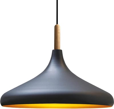 Bamyum Hanglamp Zwart van Metaal Abajur en Houten Onderdelen 35 cm, Hanglamp Eettafel, Keukenlamp Hangend E27, Hanglamp Zwart voor Kinderkamer, Slaapkamer, Woonkamer