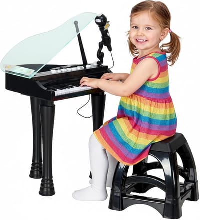 Elektronisch Kinderspeelgoed Piano met Microfoon, Kruk en LED-Verlichting