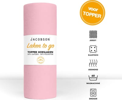 Jacobson - Hoeslaken Topper - 140x200cm - Jersey Katoen - tot 12cm matrasdikte - Roze