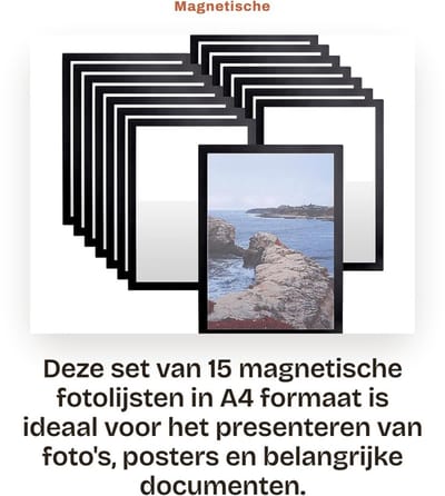 Dailygoods- Fotolijst A4 - Magnetische Fotolijst - 15 Stuks - Zwart - PVC - 23,8 x 32,5 cm - Magnetisch Frame