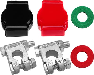 Batterij Terminal Set - Poolklemmen Accu - Voertuig Onderhoud - Militaire Specificatie - 1 Paar - Zilver Rood Zwart