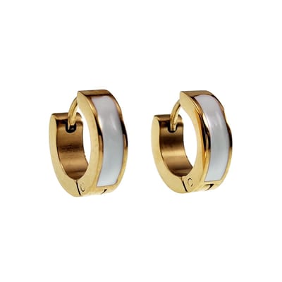 ∅13mm x 4mm Oorbellen Unisex - Verguld RVS - Oorringen met Wit Emaille
