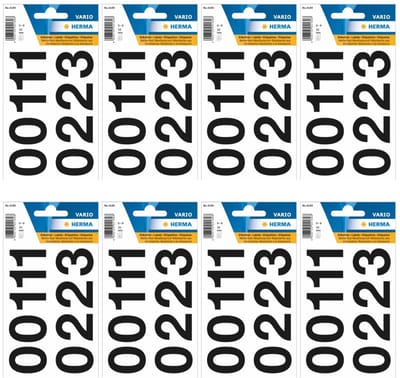 Herma Stickervel nummers - cijfers / getallen - 0 t/m 9 - 8x vellen - zwart - 33 mm - watervast