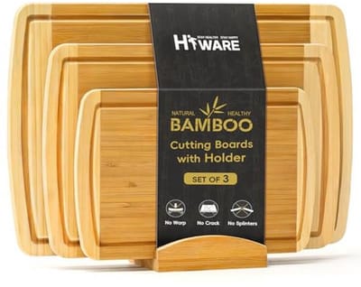 Extra grote houten snijplanken set - 3-delig, bamboe met houder, ideaal voor vlees en serveren