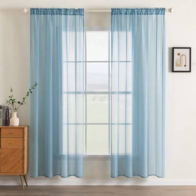Ibenzoa® Transparante Voile Gordijnen Set van 2 voor Slaapkamer en Woonkamer, 280 x 140 cm, Grijs Blauw