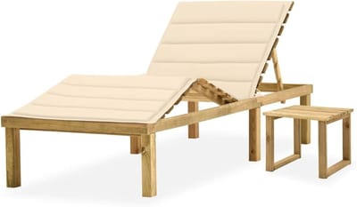 Houten Ligstoel - Zonneligstoel Tuinstoel - Ontspannen Buiten - Verstelbaar Rug en Voetsteun - Met Tafel - Houtkleur