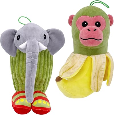 2 Stuks Pluche Dieren Speelgoed - Grappige Figuren voor Kinderen en Volwassenen - Knuffelbare Italiaanse Brain en Schattige Apen