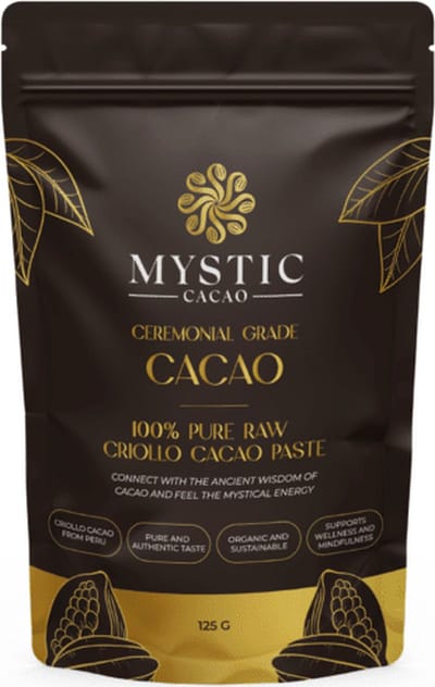 Criollo Raw Cacao Pasta Ceremonial Grade – Biologisch – 125 gram – Peru, 100% Puur Onbewerkt – Cacao Ceremony & Ceremonie – Meditatie & Wellness - Koffievervanger(Mystic Cacao)