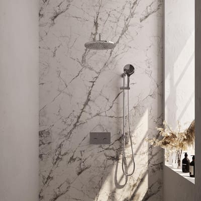 Brauer Chrome Carving Thermostatische Regendoucheset Inbouw - Hoofddouche 30 cm - Gebogen Wandarm - Met Drukknoppen - Handdouche 3 Standen - Doucheslang - Geintegreerde Glijstang - Chroom